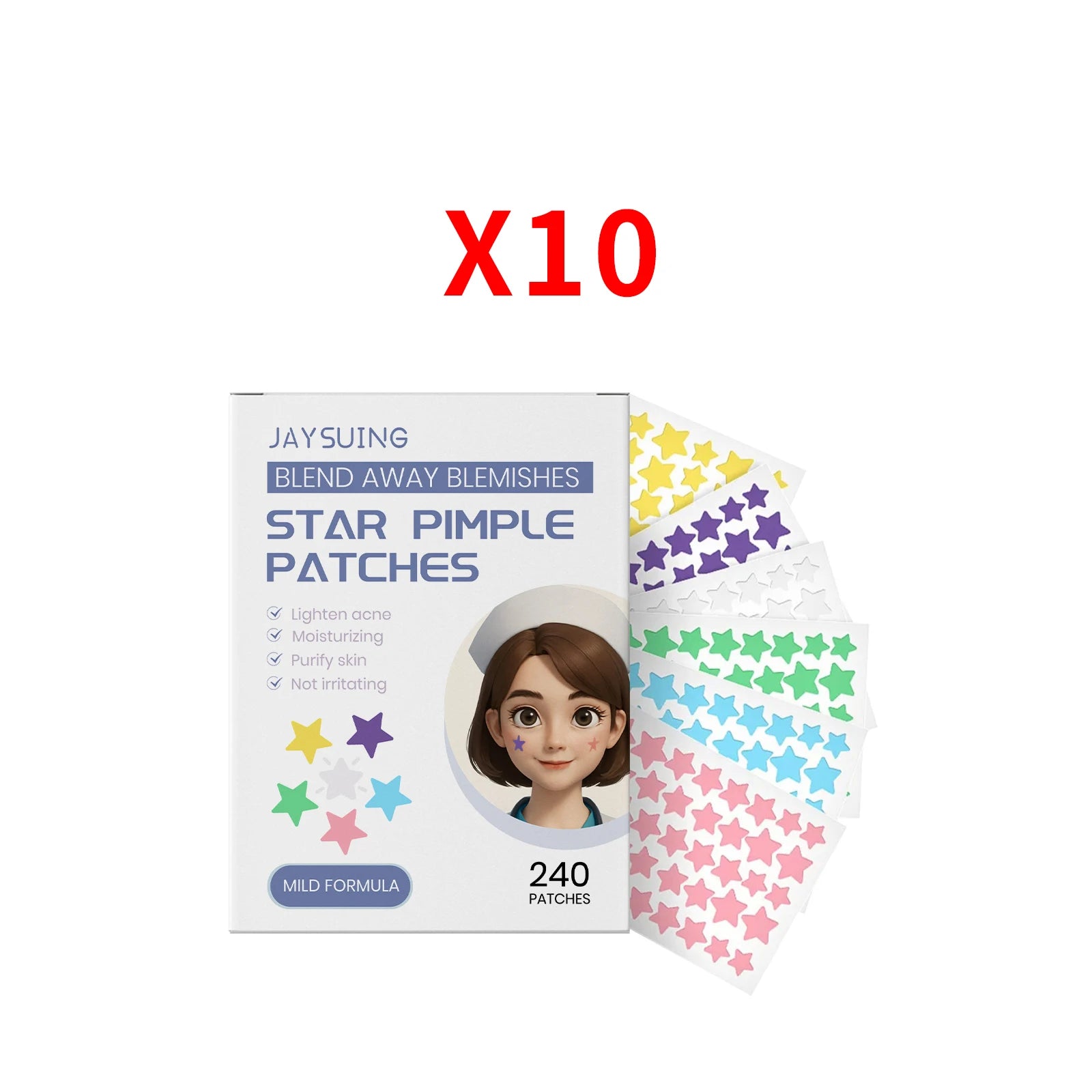 Rainbow Star Acne Patches Pimple Removal Oil Control Absorb Secretions Hydrocolloid Star Shaped Invisible Pimple Stickers 240PCS Qme 10 x 240pcs Boxed