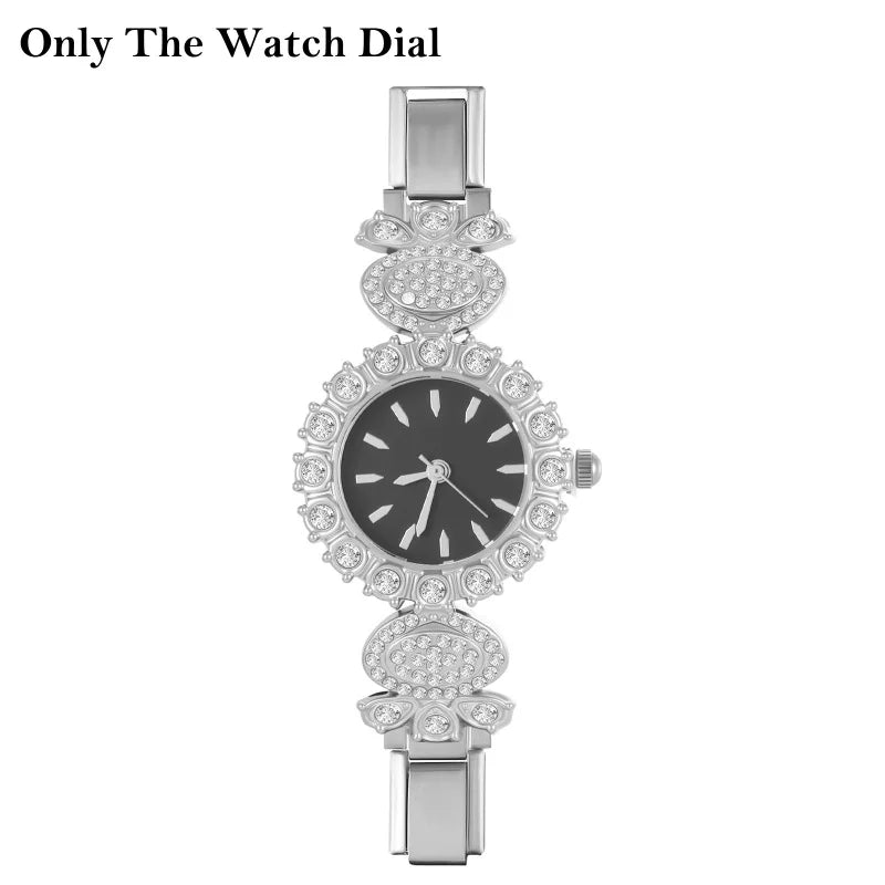 Stainless Steel Fit 9mm Watch Connector Italian Charm Links Women's Round Zircon Watch Header Linker Bracelet DIY Jewelry Gifts Qme Style 39