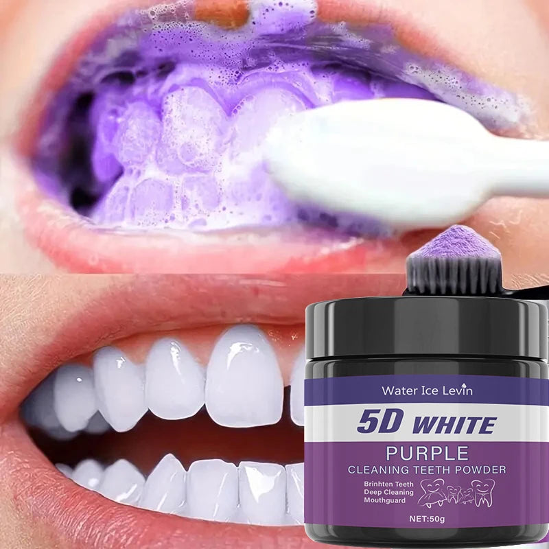 Purple Tooth Cleaning Powder - Sulfate-Free, Deep Cleaning and Polishing, Whitens Teeth in 5 Days, Portable for Daily Use and Travel Qme