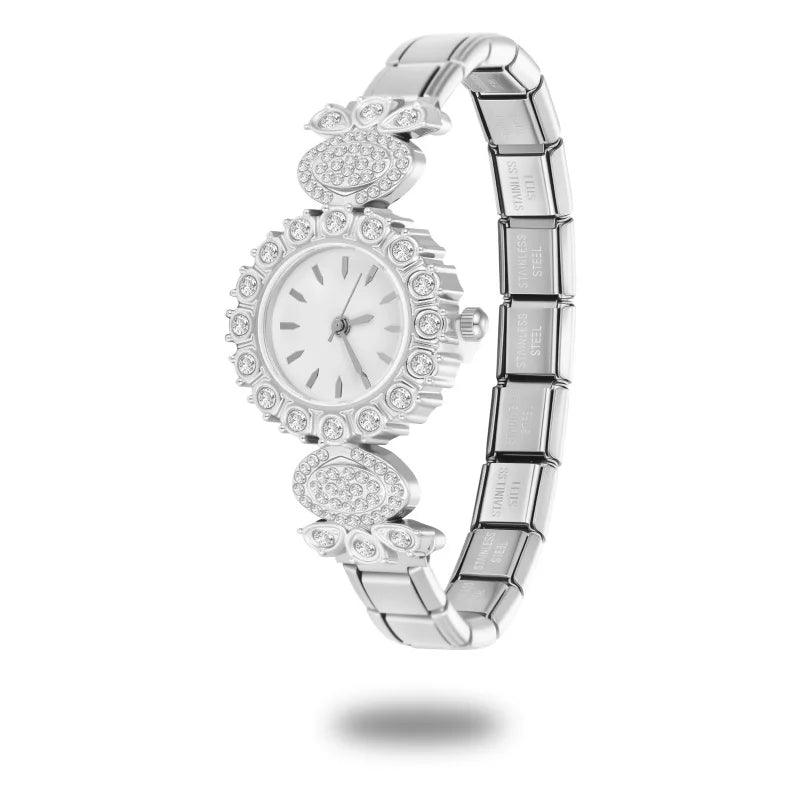 Trendy DIY Width Italian Elastic Charm Stainless Oval Round Zircon