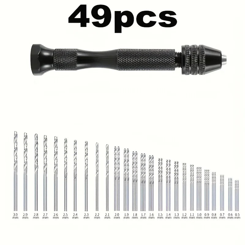 49pcs Ergonomic Aluminum DIY Hand Drill Kit, Featuring a Keyless Chuck And Alloy Drill Bits - Precision Craft Miniature Tools Qme 49PCS