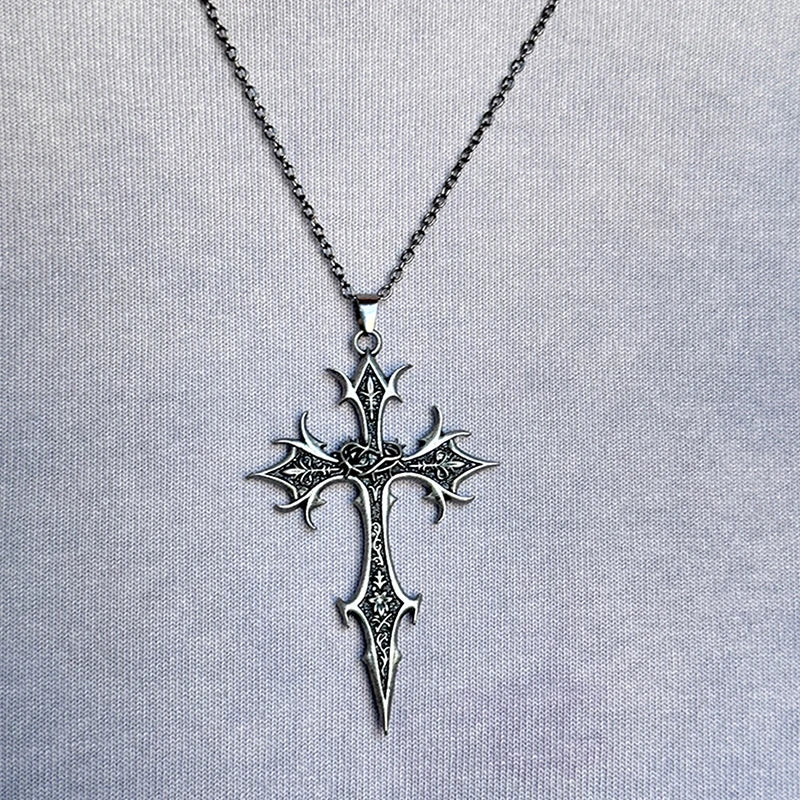 Cross Necklace Vintage Gothic Silver Religious Crucifix Pendant Qme