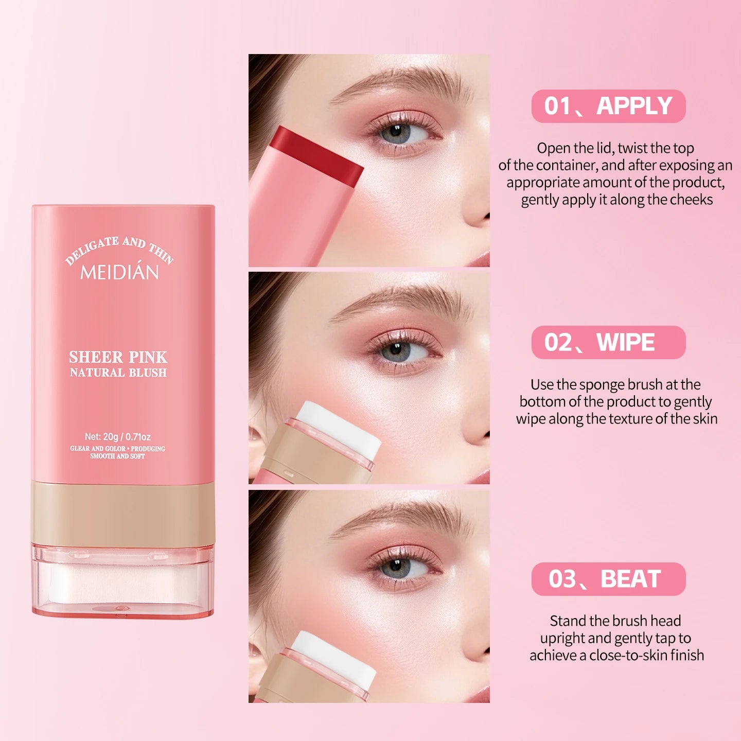 Blusher Stick Natural Lasting Delicate Light Not Easy Fade Creating Qme