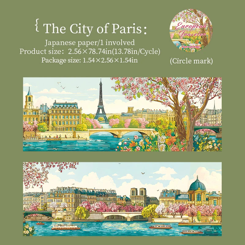 1 Roll European Travel Scenery Theme Washi Tape for Journal Scrapbooking DIY Collage Art Phone Case Decoration Qme 3