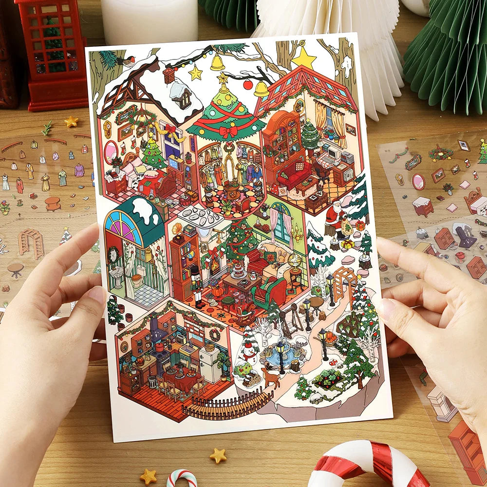 4sheets/bag My Cottage Series Happy Christmas Theme Jumbo 2.5D PET Diorama Stickers for Scrapbooking DIY Frame Collage Qme