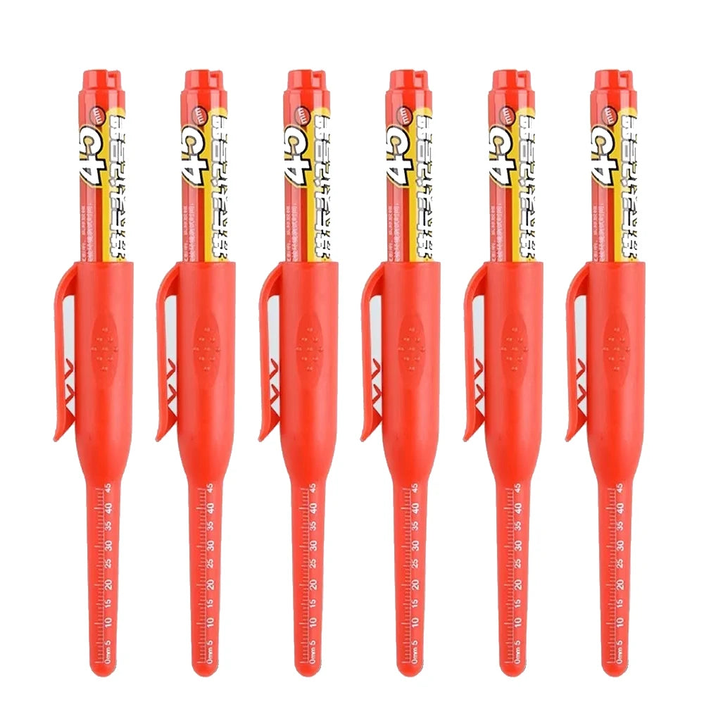 1-10Pcs Multi-Purpose 45mm Deep Drill Hole Long Nib Waterproof Marker Pens for Bathroom Woodworking Long Head Carpenter Pen Qme 6 red