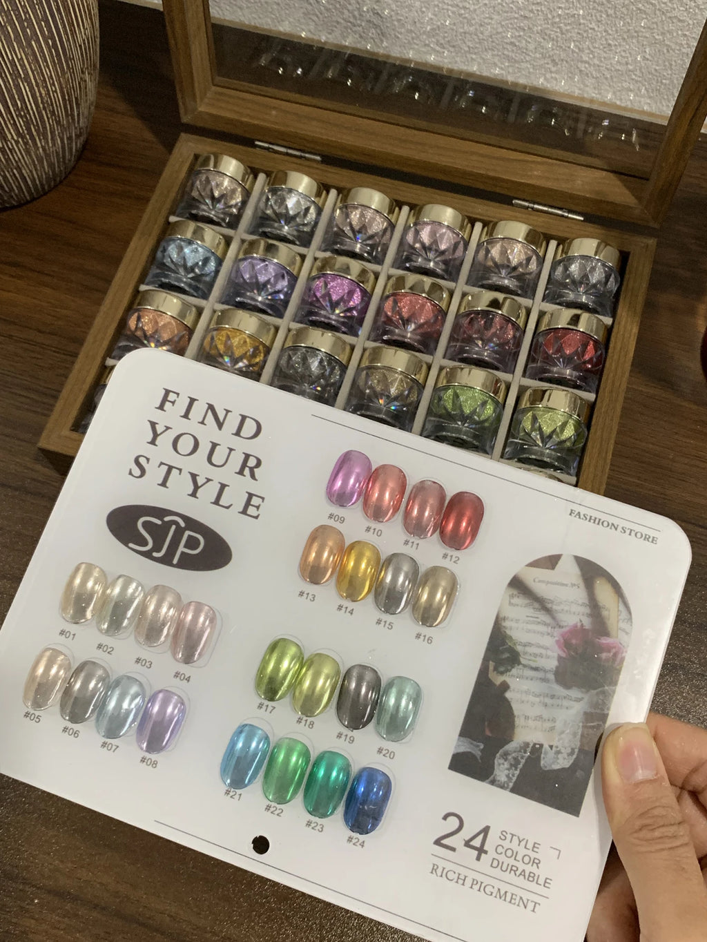 24-color Autumn Winter Nail Art Mirror Powder Swatches Storage Box Qme