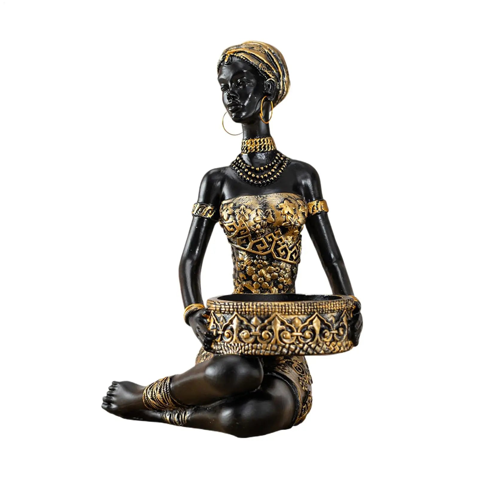 African Figurines Resin Table Storage Organizer African Woman Statues Storage Holder for Candy Jewelry Ring Key Earring Home Qme