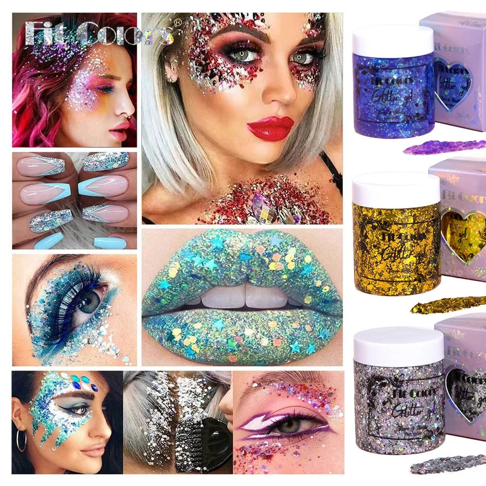 100ml Glitter Gel Eye Shadow Liquid Face Body Large Sequin Gel Multifunctional Colorful Loose Sequins Cream Party Decoration Qme
