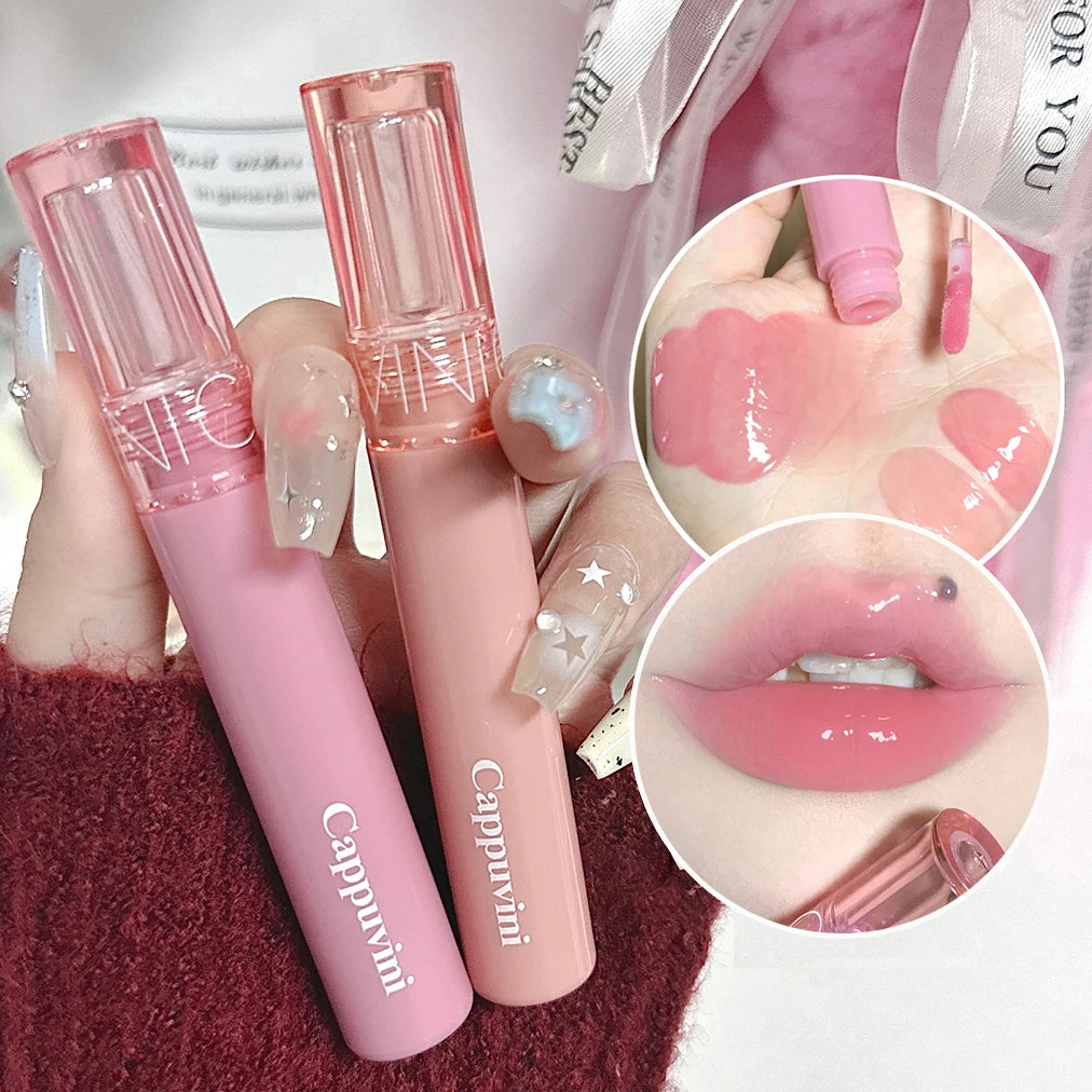 Crystal Jelly Lip Gloss Moisturizing Water-light Clear Lip Oil Waterproof Long Lasting Nude Glossy Grape Red Lip Tint Makeup Qme