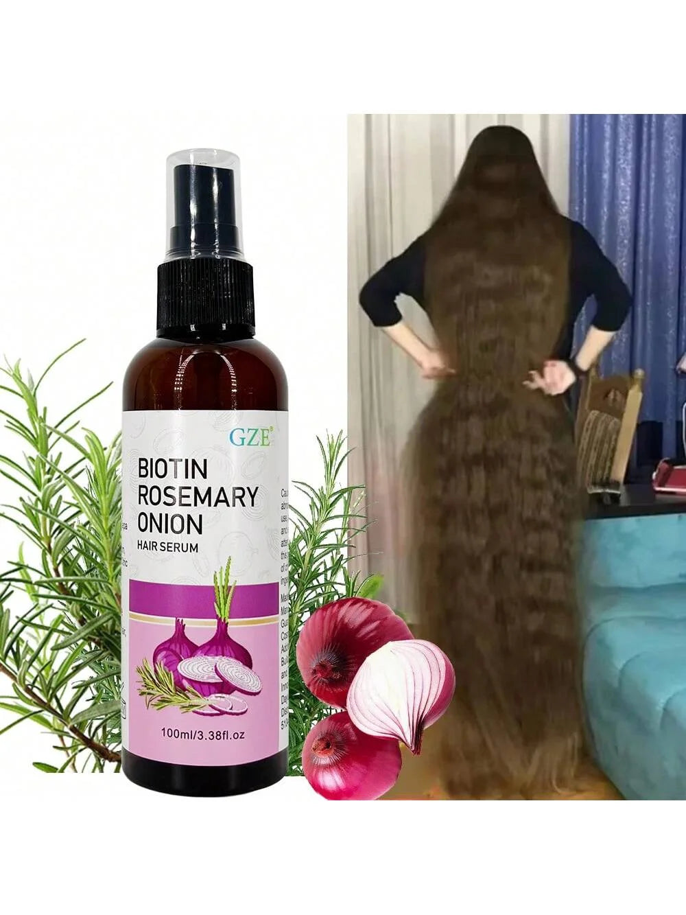 GZE Biotin Rosemary Onion Hair Serum Moisturizing Hair Serum Strong Hair Heat Protection Anti-Breakage For Dry And Damaged Hair Qme