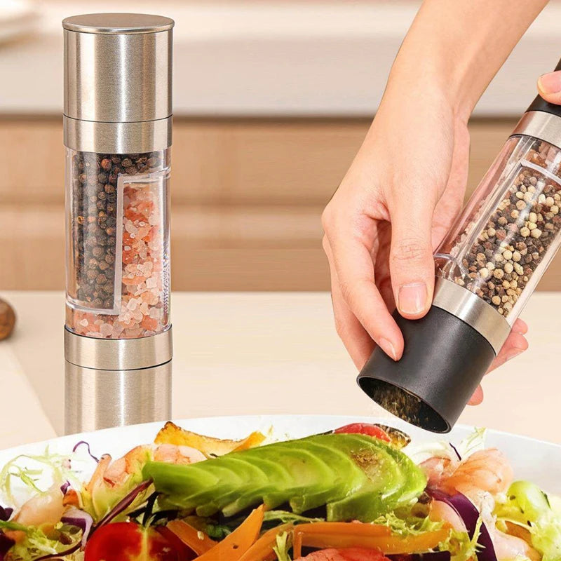 Salt And Pepper Grinder 2 in 1 Manual Stainless Steel Salt Pepper Mills With Adjustable Plastic Grinding Spice Mill Kitchen Tool Qme