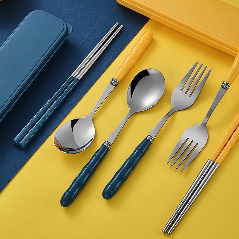 Chopsticks Spoons Forks Sets Stainless Steel Portable Tableware Qme