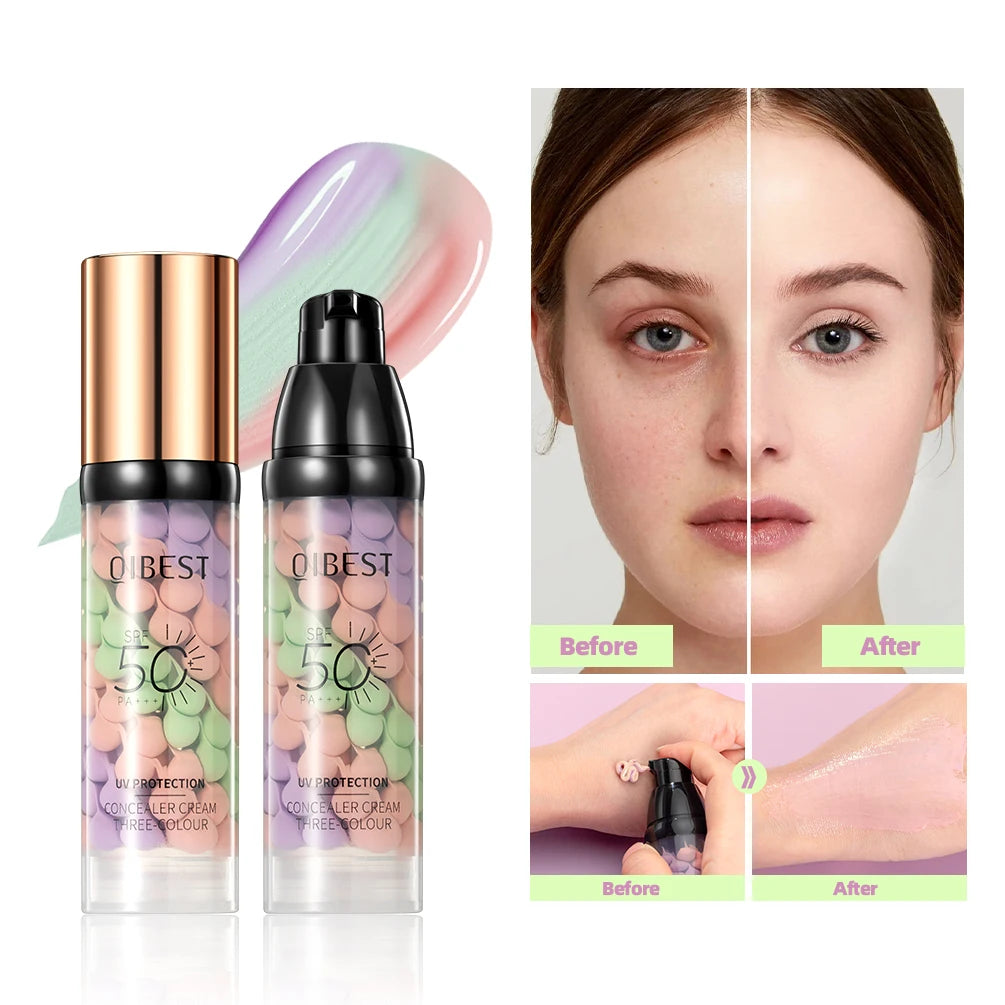 Three Colors Liquid Concealer Mixed Isolation Lotion Makeup Moisturizing Skin Tone Brightening Primer Base Foundation Cosmetics Qme 01