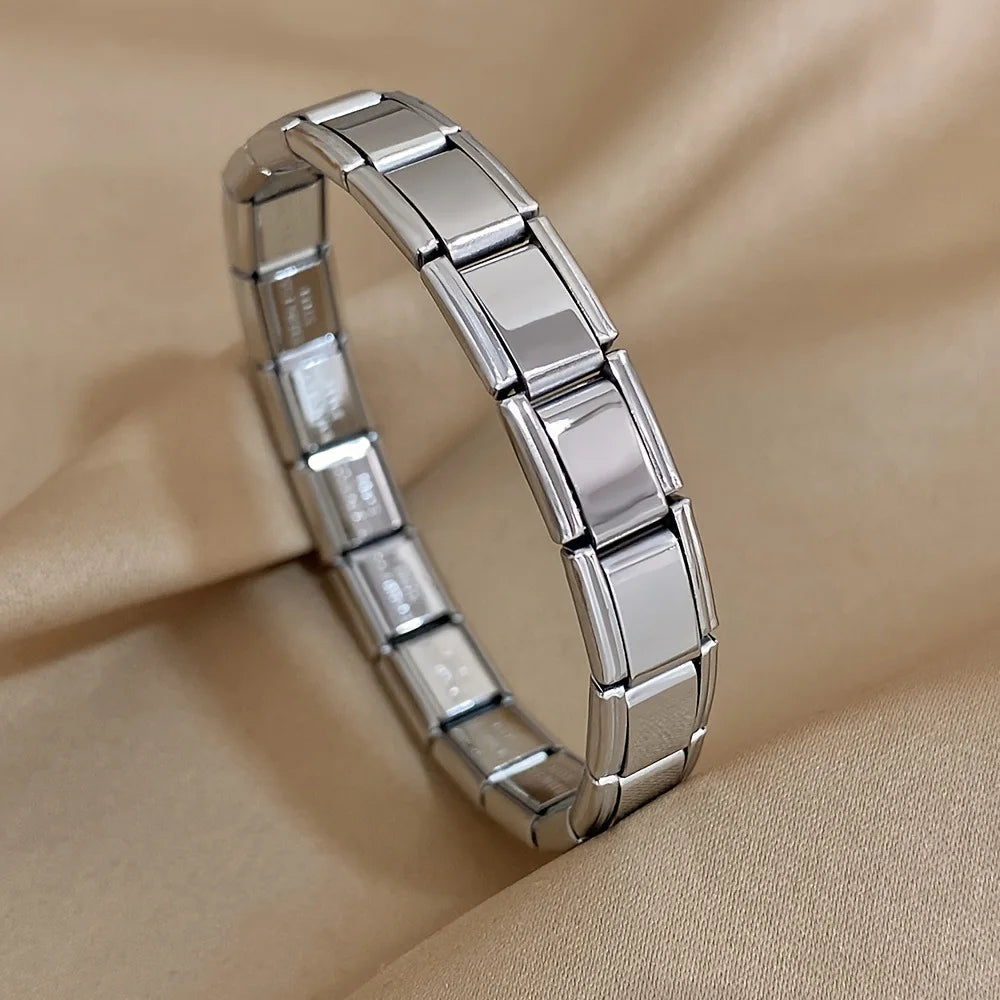 Dropship 5PCS Stretchable Square 9mm Italian Stainless Steel Premium Bracelets DIY Making For Womens Men Charm Jewelry Wholesale Qme