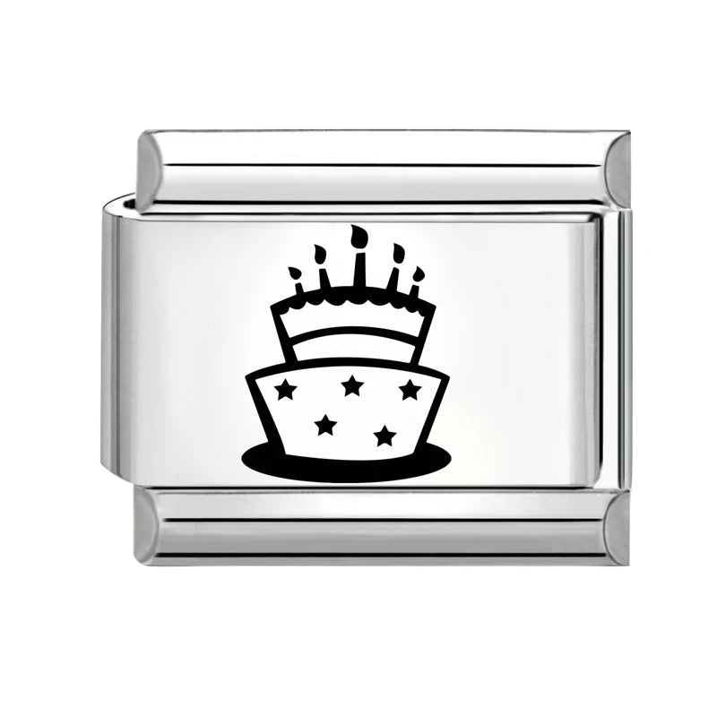 Trendy New Fashion English Words Happy Birthday Big Cake Charm Italian Links Fit 9mm Stainless Steel Bracelet DIY Making Jewelry Qme Style 4