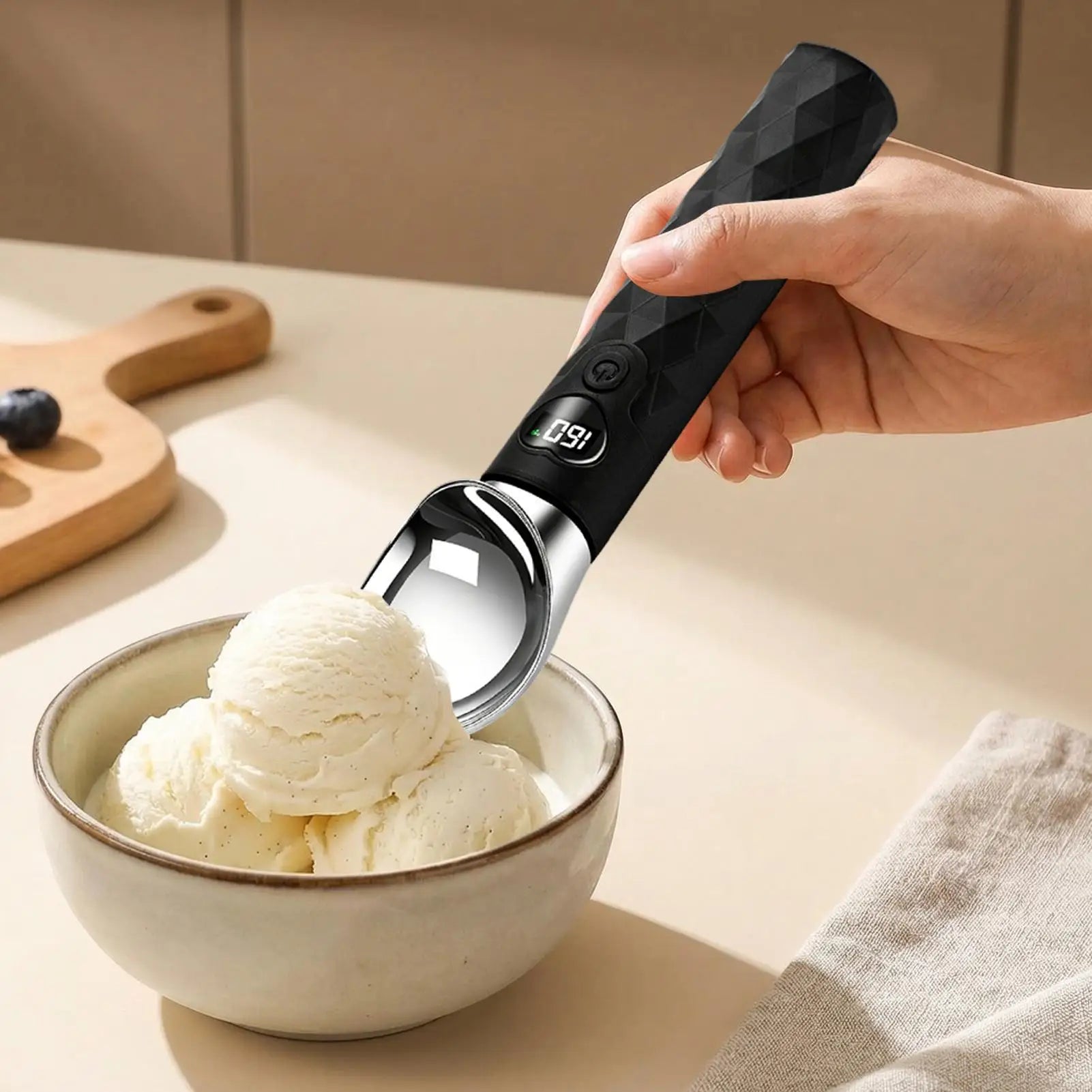 Heated Ice Cream Scoop Waterproof LED Display Portable Spoons Seniors Qme