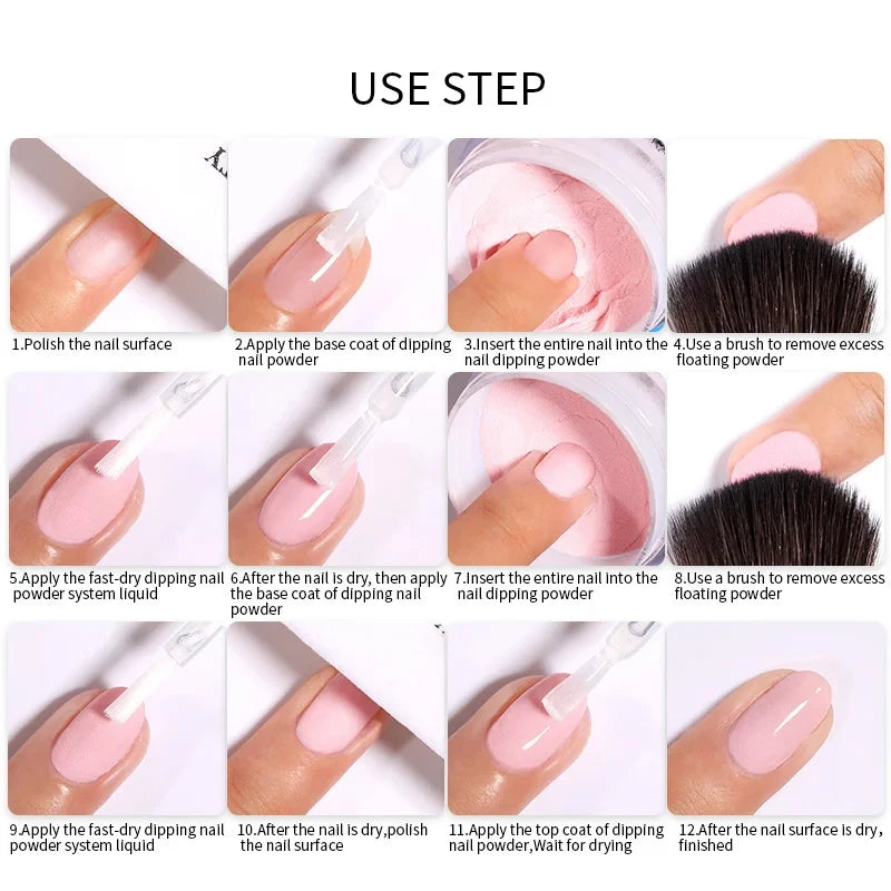 Nail Dipping Powder 6 Solid Colors Glitter Diamond Sequins Qme