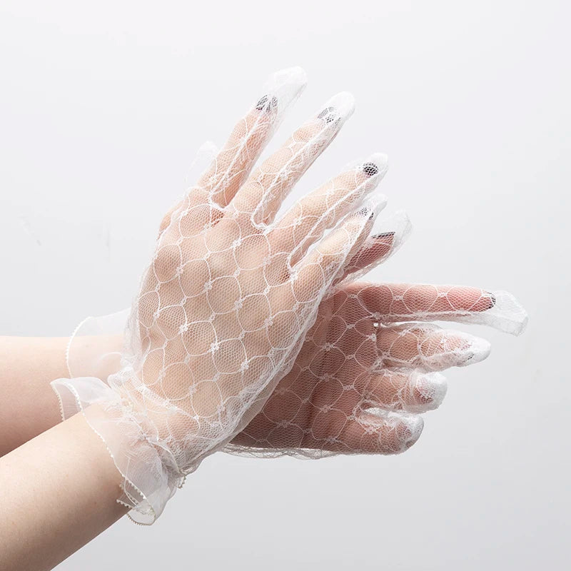 1 Pair Women Sexy Lace Fashion Black Gloves Transparentes Mesh Tulle Qme
