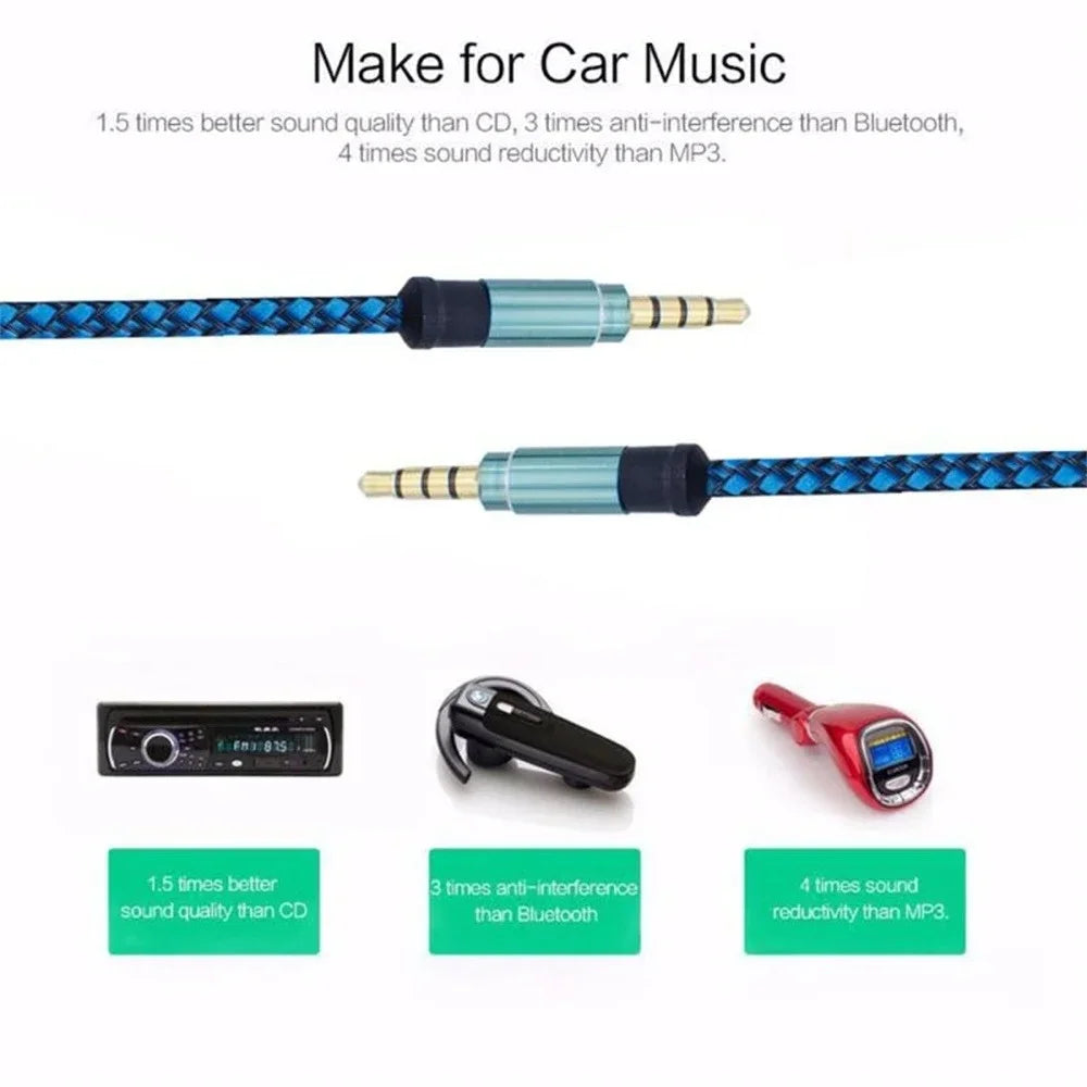 1.5M Jack 3.5mm Male To Male Audio Cable Nylon Braid 3.5mm AUX Cable Headphone Extension Code For Phone MP3 Car Headset Speaker Qme