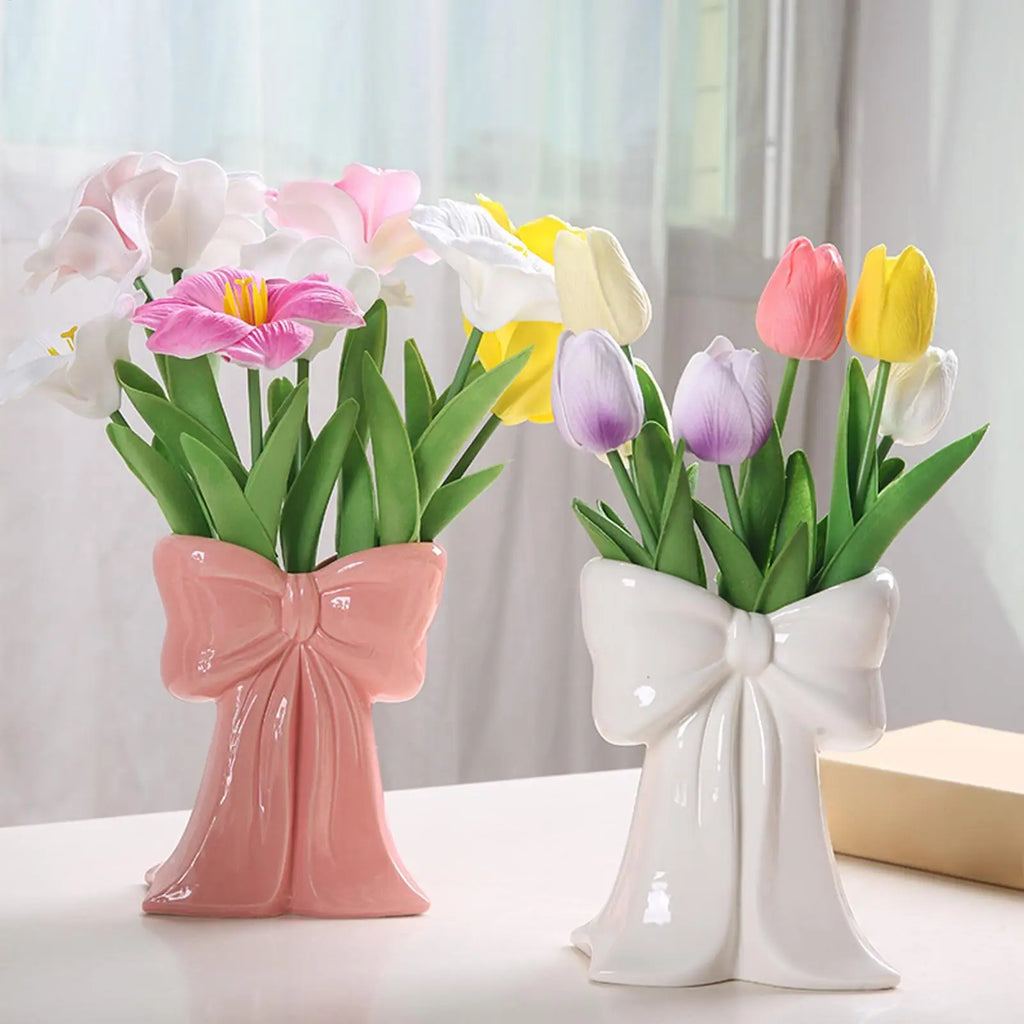 Bow Vase for Flowers Bow Display Centrepiece Tabletop Decoration Flower Vase Pen Holder Bookshelf Home Bedroom Working Place Qme