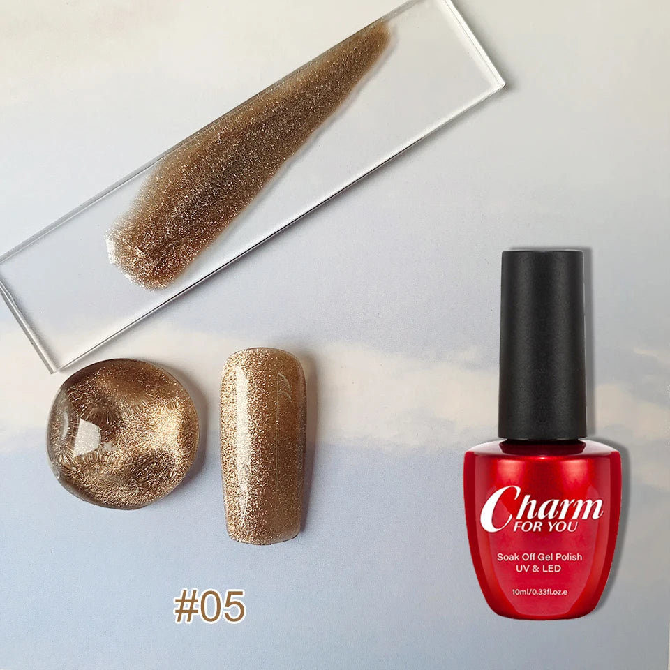CHARM Amber Cat Eye Gel Nail Polish Magnetic Lacquer UV LED Soak Off Qme 05
