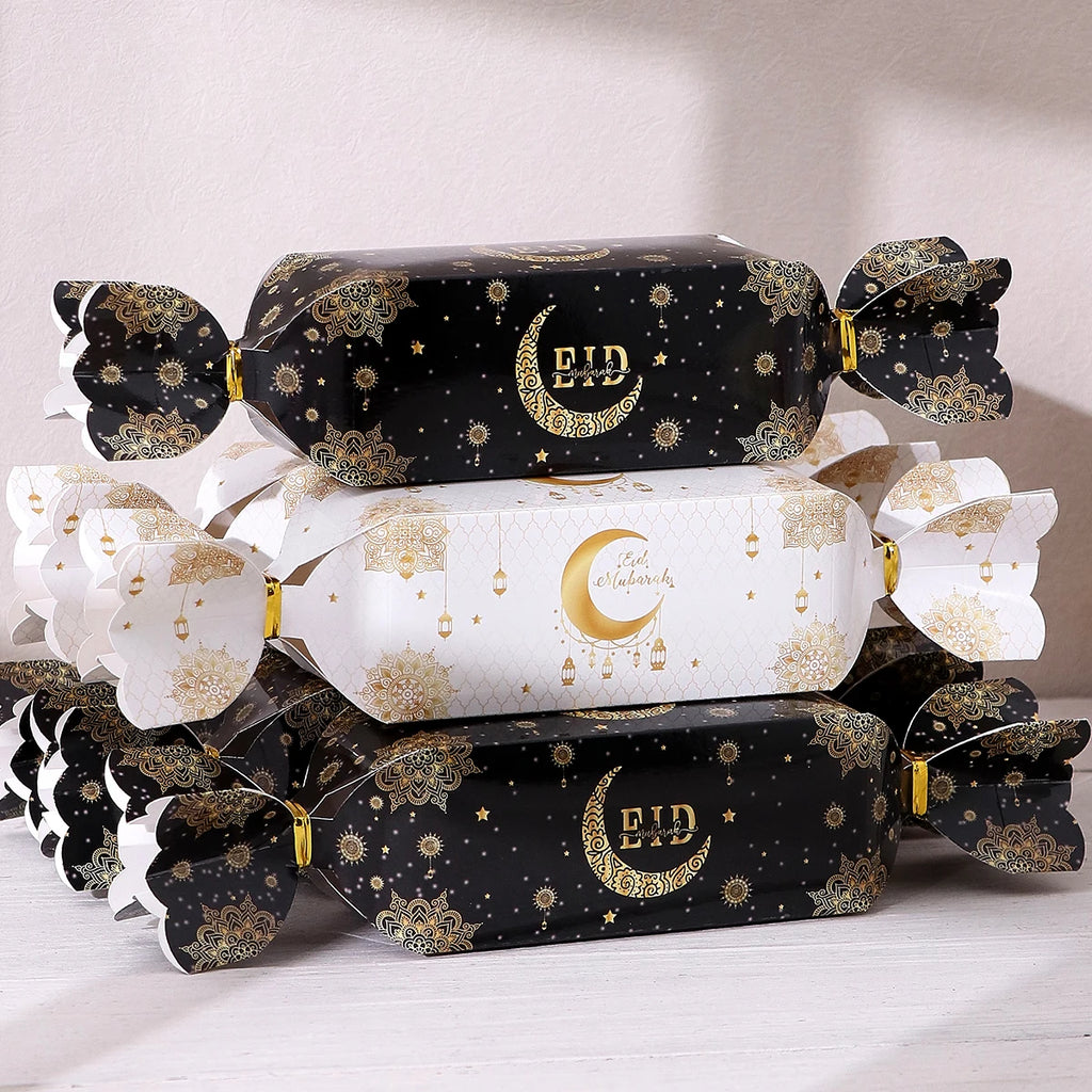 5 Elegant Eid Gift Bags with Gold Hanging Lantern Designs and Ribbon Ties, Luxurious Ramadan and Eid Gift Bags, Suitable for Dates, Candies, Chocolates, Mini Gifts, Party Favors, Eid Sweets, Family Gatherings, Holiday Gift Pa Qme