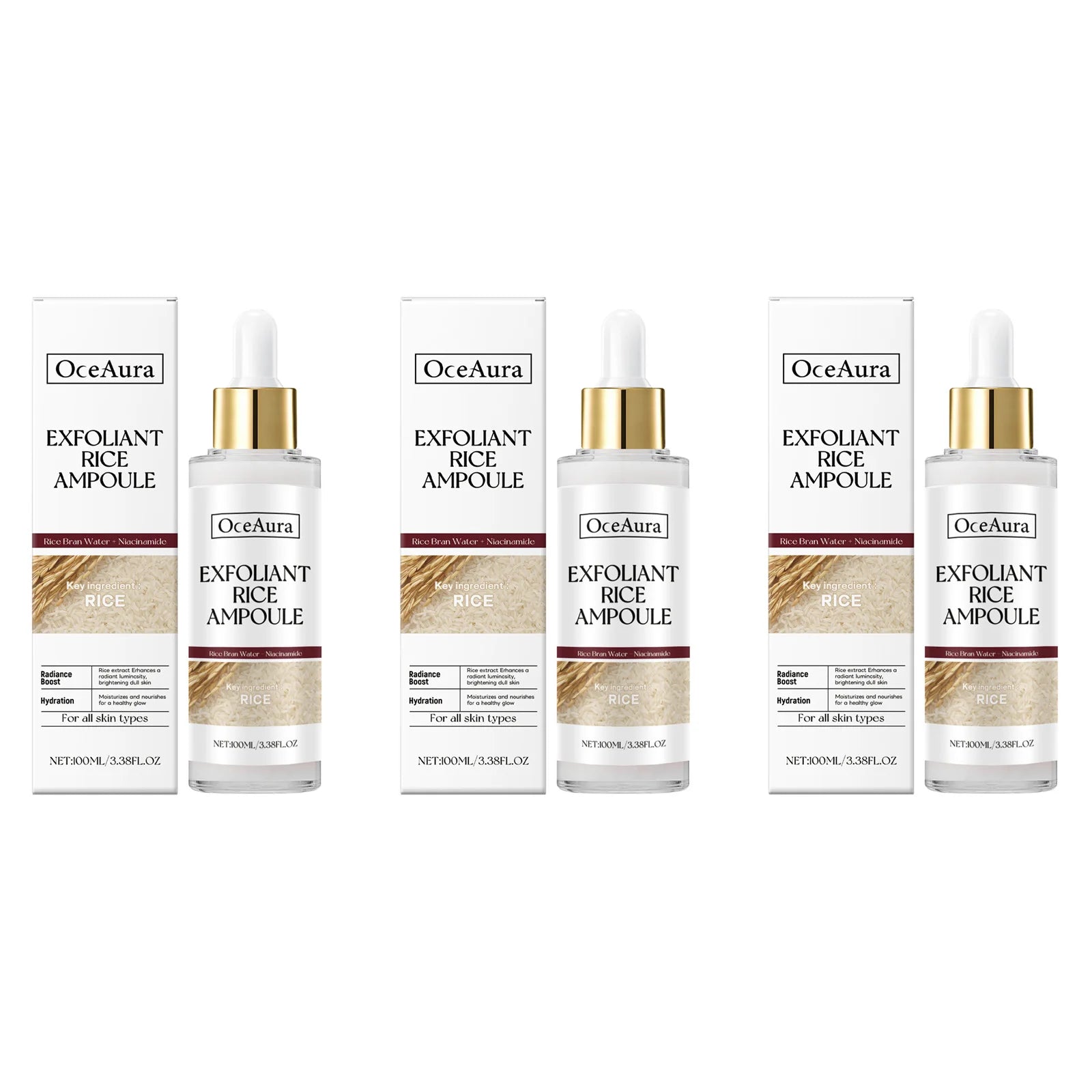 Rice Exfoliating Essence Dead Skin Removal Brightening Oil Control Moisturizing Improve Roughness Soft Skin Smooth Exfoliating Qme 3 x 100ml Boxed