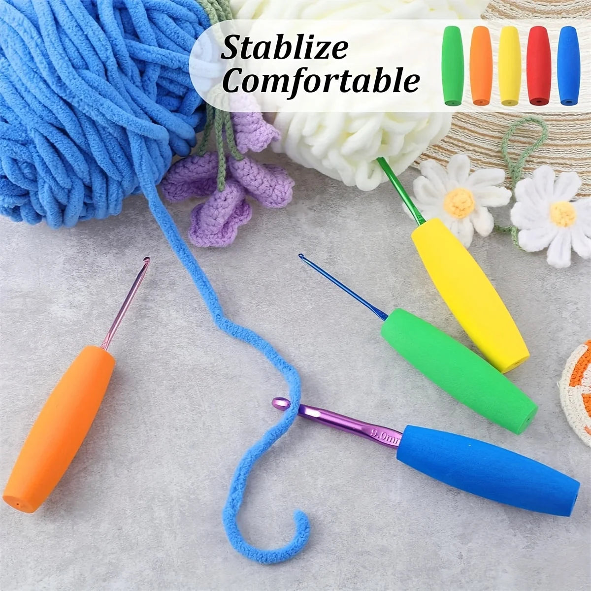 5-Piece Ergonomic Crochet Grip - Removable Soft Crochet Pad for 2mm to 10mm Hooks, Relieves Hand Fatigue, Ideal Auxiliary Tool Qme