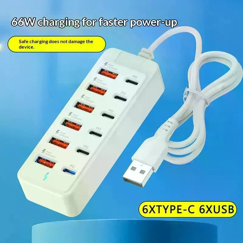 1 Power Strip Multi Port USB Charger Station Wall Desktop Adapter 6 C Qme