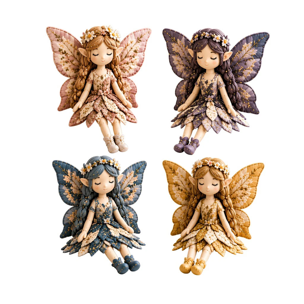 4Pcs Fairy Patchwork DIY Collection Handmade Make Winged Fairies Cloth Figurine Fairy Patchwork Sewing Kit Gift for Craft Lovers Qme C