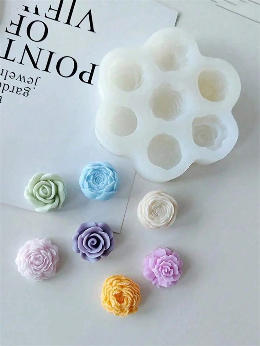 DIY 3D Rose Peony Flowers Candle Decoration Scented Silicone Molds Qme
