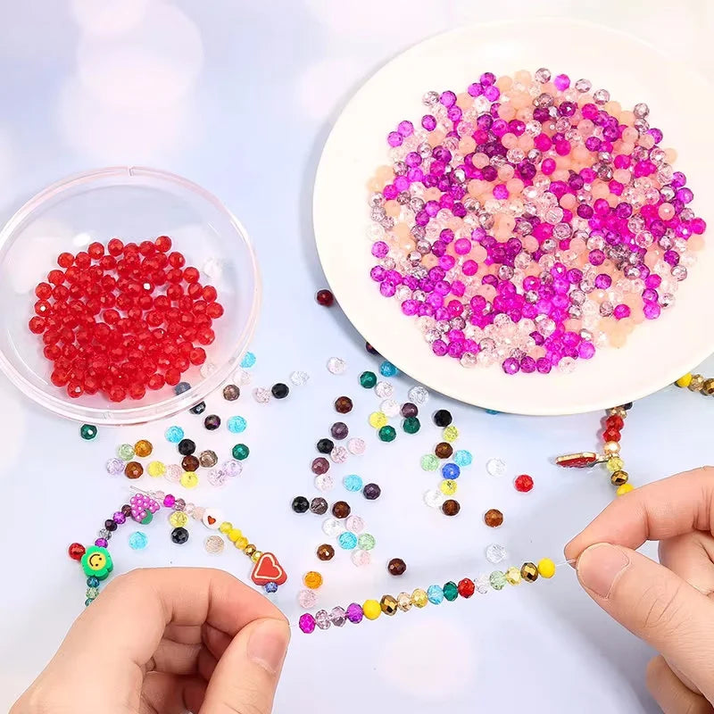 4mm/6mm Rondelle Faceted Glass Beads Loose Spacer Crystal Round Beads for Jewelry Making DIY Necklace Bracelet Accessories Qme