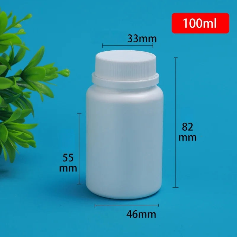 Solid Powder Portable Containers Plastic HDPE White Empty Seal Qme 100ML 10PCS B