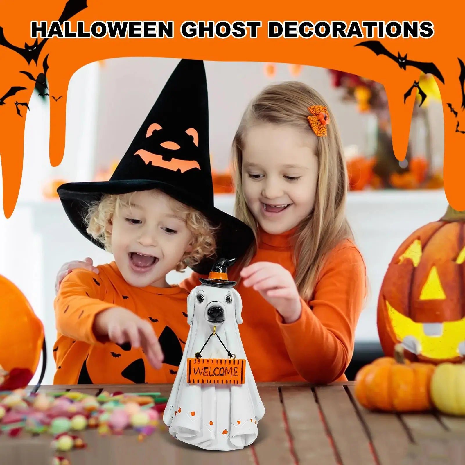 Halloween Figurines Spooky Resin Ghost Animal Statue Decorations Qme
