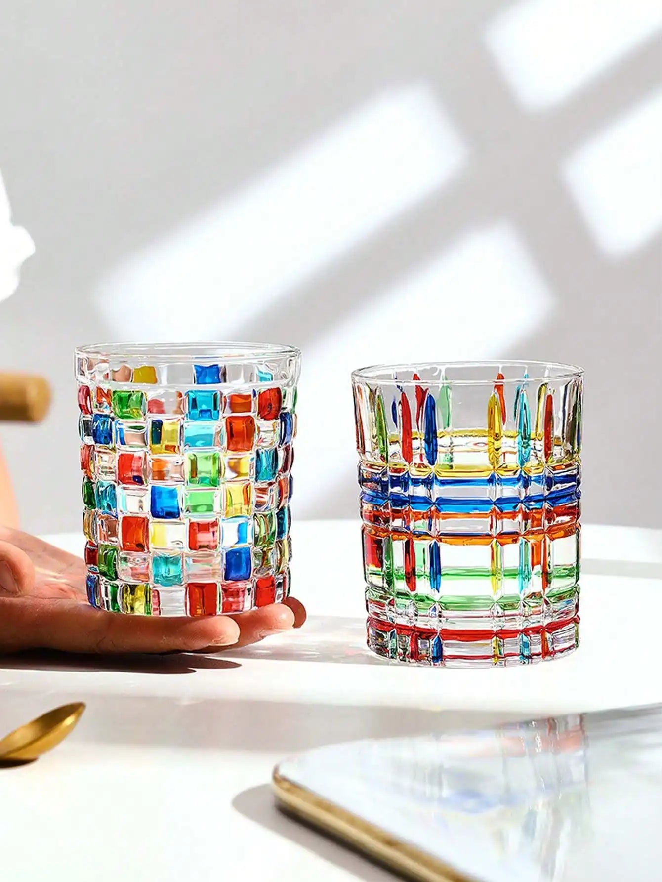 Hand-painted Colored Glass Coffee Cup Creative Design Whiskey Juice Qme