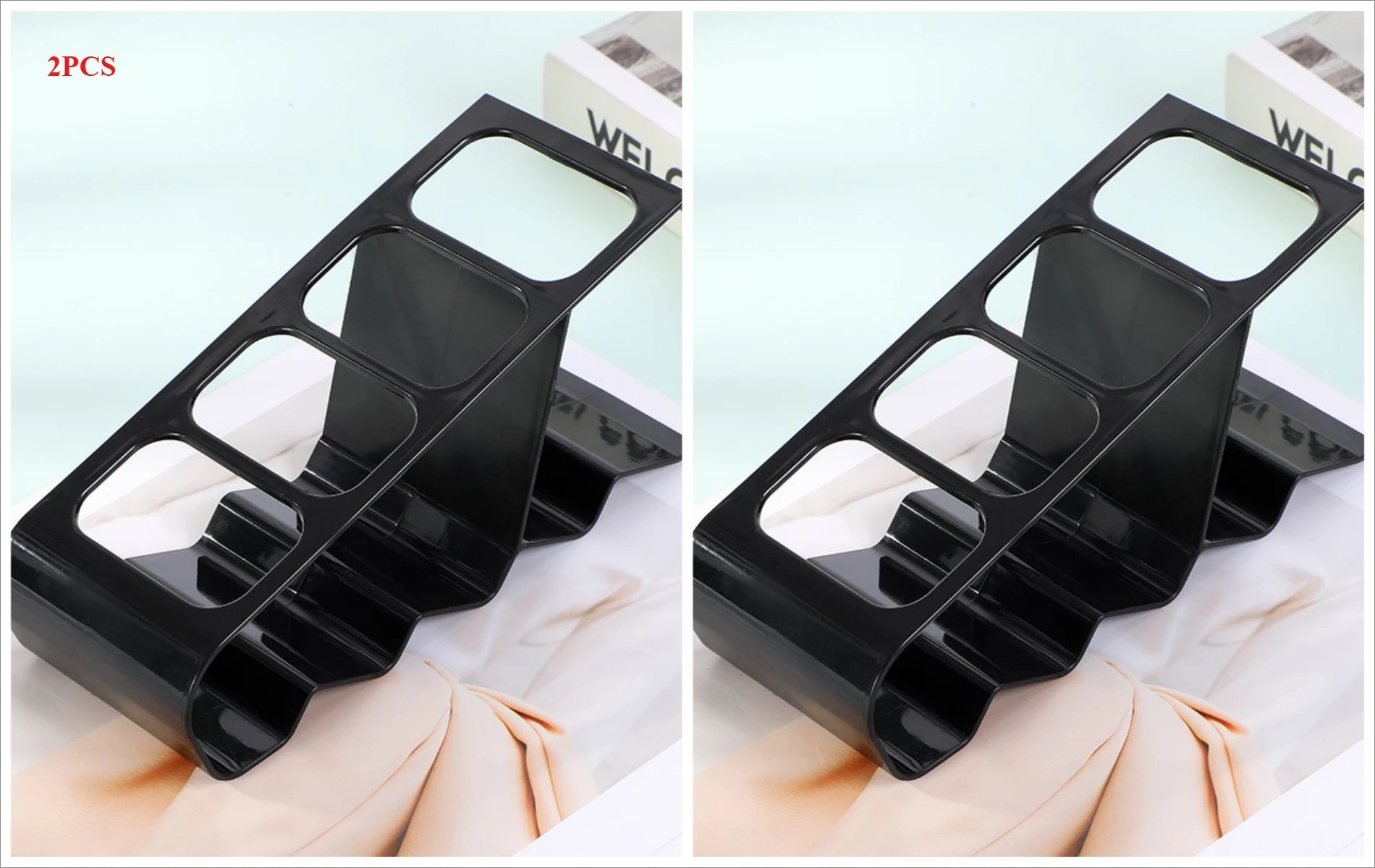 Home Storage Rack Remote Control Holder AC TV Plastic Desktop Qme Black-2PCS