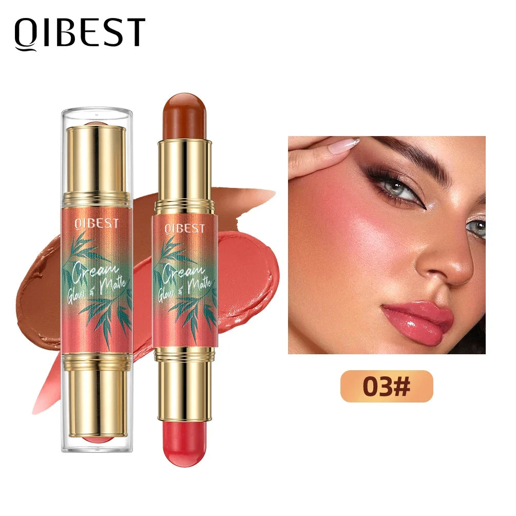 QIBEST Double Ended Contouring Blush Cream 2 In 1 Multiuse Makeup Stick Face Blusher For Lip Eyes Long Lasting Matte Bronzer Qme 03