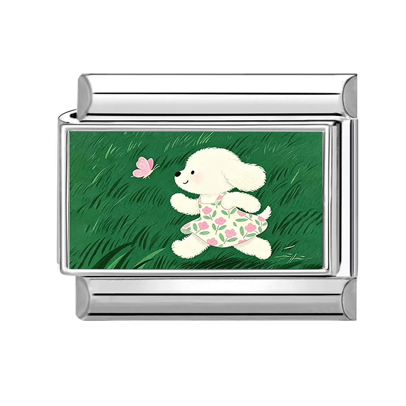 Romantic Cute Cats Hug Red Hearts Dog Duck Animal Series Italian Charm Links Fit 9mm Stainless Steel Bracelet Jewelry DIY Making Qme Style 1