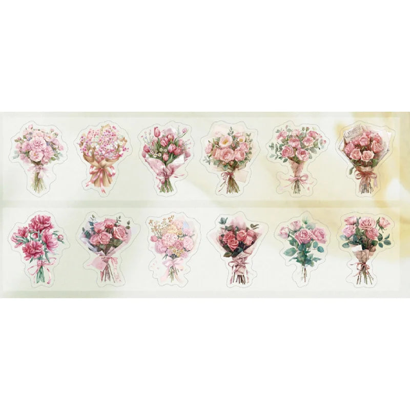 Stickers Tape 40mm*2m Bouquet Bouquet Die-Cut Tape Scrapbooking Stationery DIY & Handbook Mobile Phone Case Notebook Decoration Qme 2