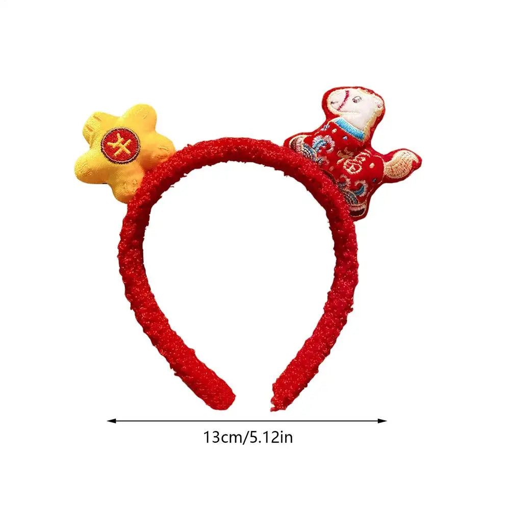 Funny Cartoon Horse Headband New Year Headband Plush Pony Mascot Hair Hoop Plush Fortune Hairband Spring Festival Headband Qme China Mainland 02