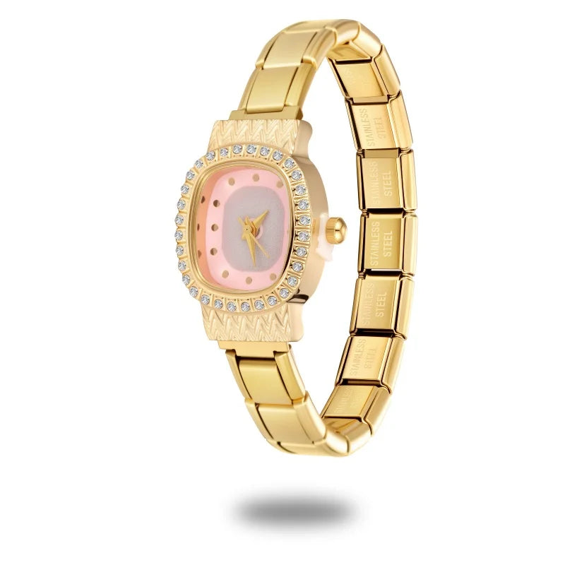 Fashion Colorful Dial Square Stainless Steel Women Zircon Series