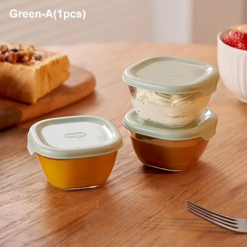 120/260ml Glass Small Sauce Cup Seasoning Dish With Lid Leak-Proof Round Square Dipping Bowl Kitchen Outdoor Camping Tableware Qme 120ML Green