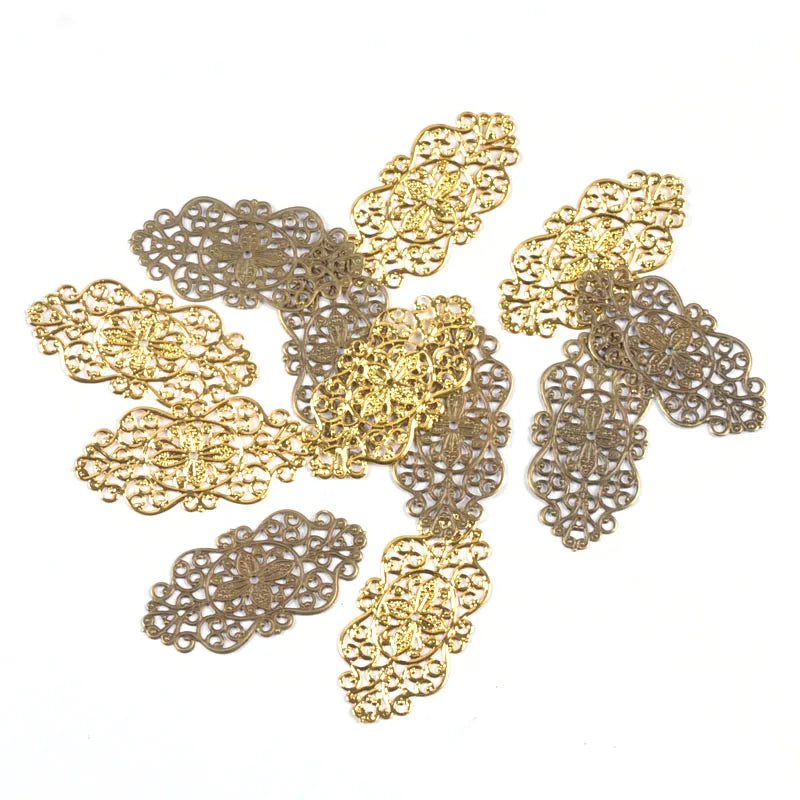 10Pcs Mixed Flower Filigree Wraps Connectors For Making Jewelry Findings Metal Crafts DIY Scrapbooking Home Decor 57x27mm yk0906 Qme