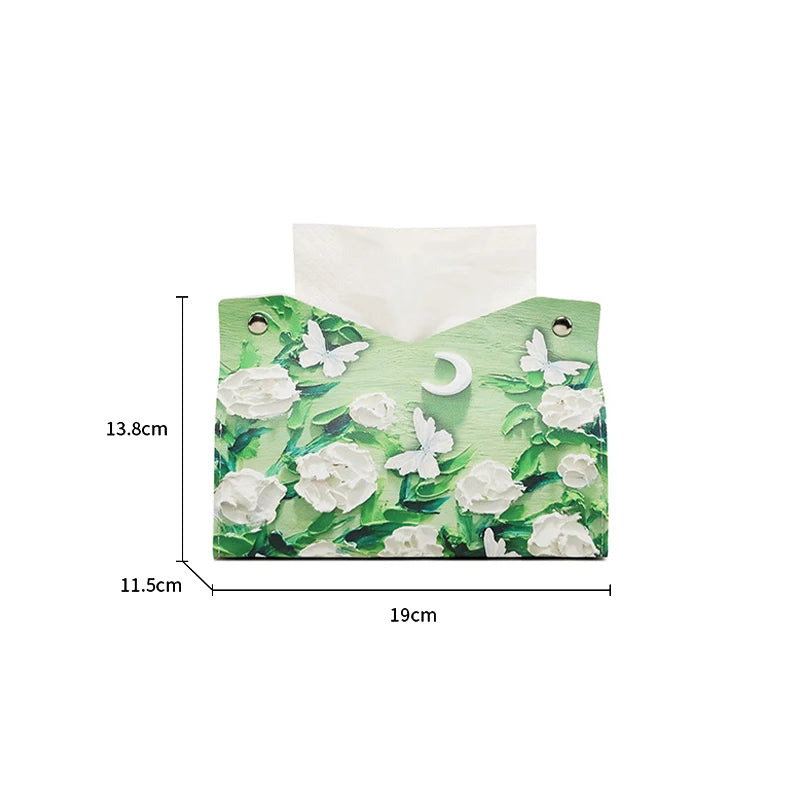 Oil Painting Flowers Tissue Box Creative Tabletop Napkin Home Living Qme