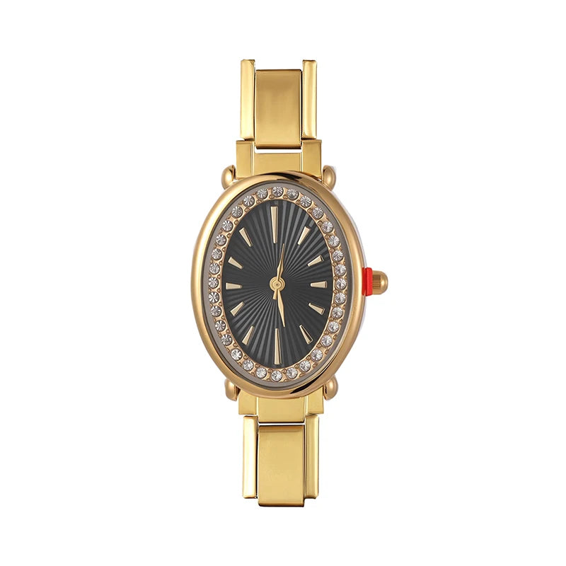 2026New Fashion Men Womens Stainless Steel Water Drop Oval Gems Watch