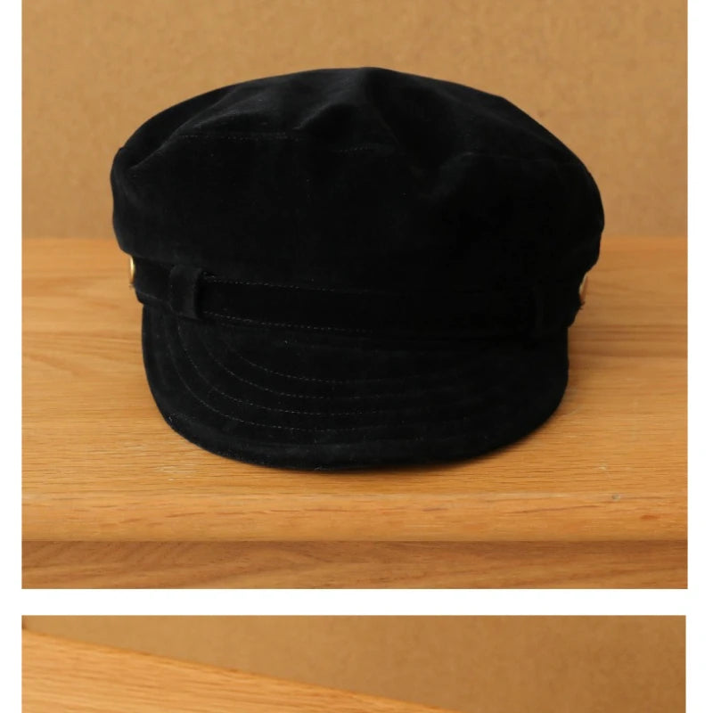 Vintage Navy Autumn Winter Hat High-end Suede Flat Newsboy Cap Qme