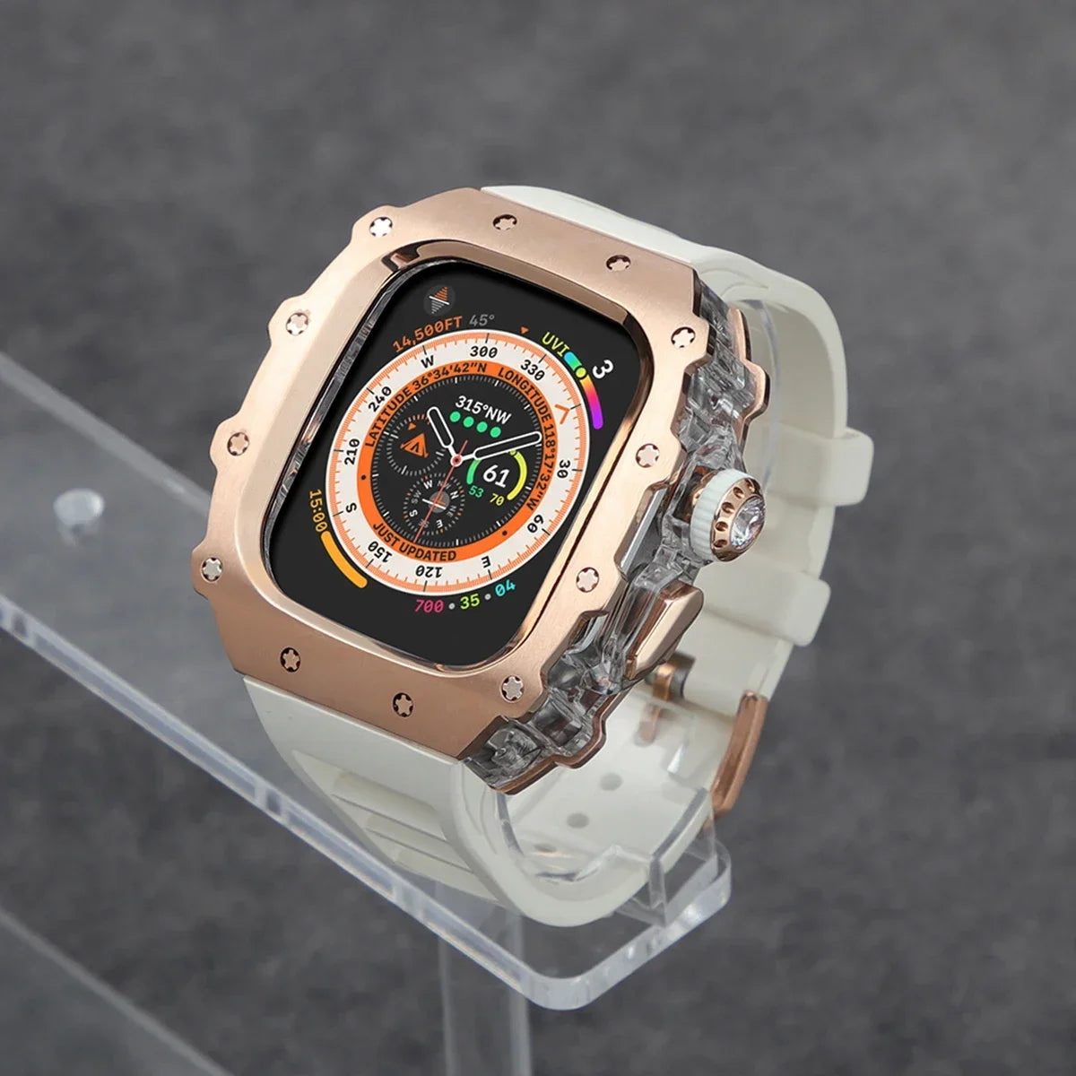 Luxury Modification Kit For Apple Watch Ultra 2 49mm 45mm 44mm Stainless Steel Case For IWatch 9 8 7 6 Crystal Button Sport Band Qme