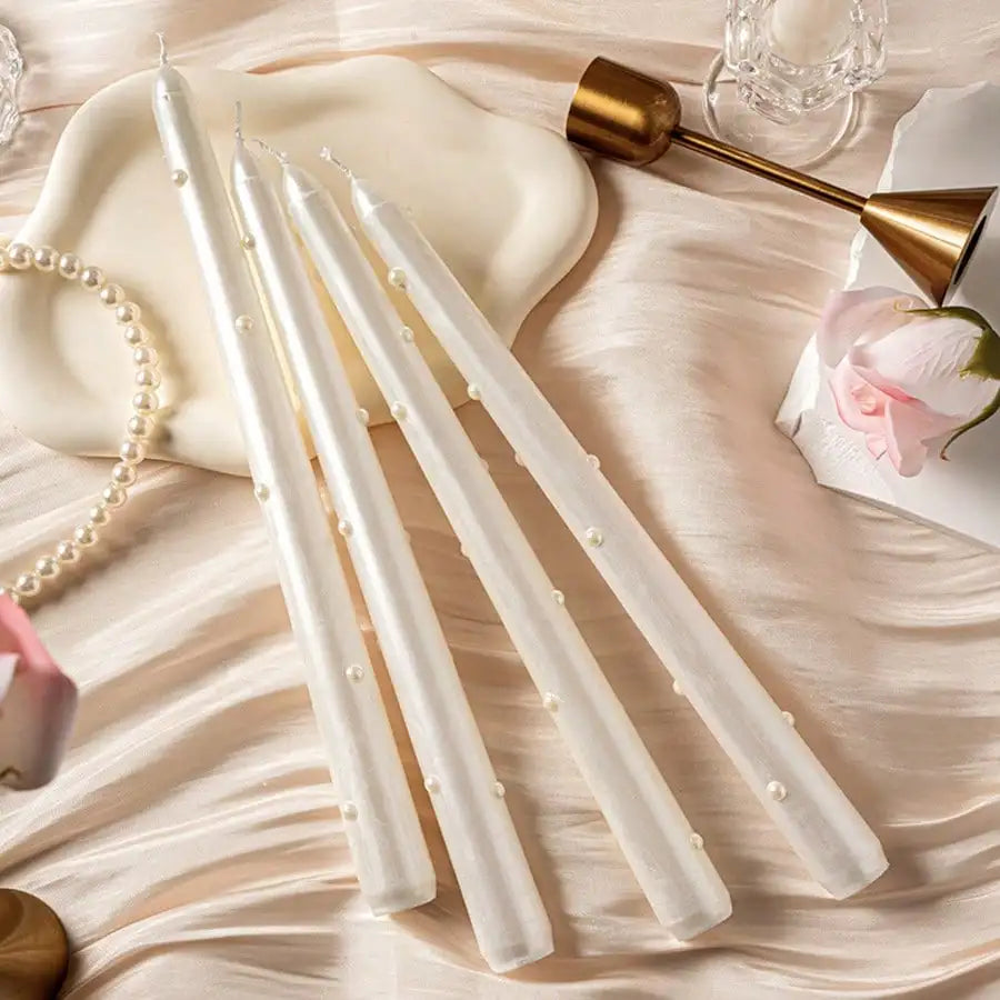 2 Long-stem Pearl Candle Hotel-style Tabletop Accent Qme 4pcs
