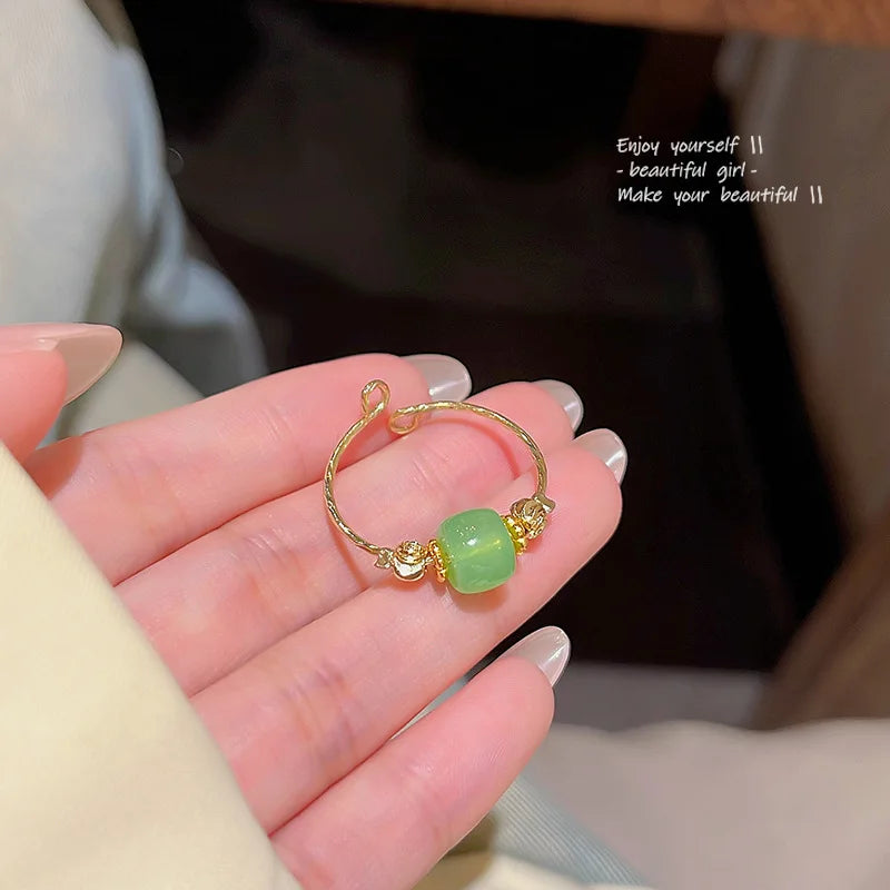 New Imitation Jade Palace Rings for Women Adjustable open Chinese style Relieve Anxiety Ring Party Creative Jewelry Qme